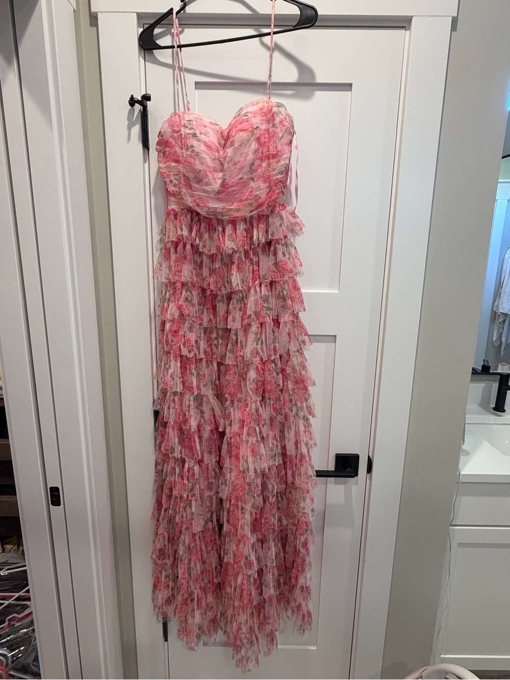 B Darlin Pink Floral Ruffle Tiered Maxi Dress